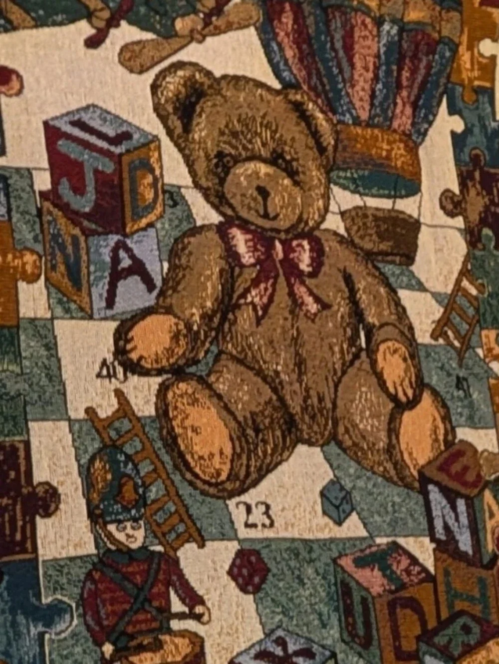 Vintage Teddy Bear Woven Blanket Tapestry keepsake Throw Cozy Cottage Core